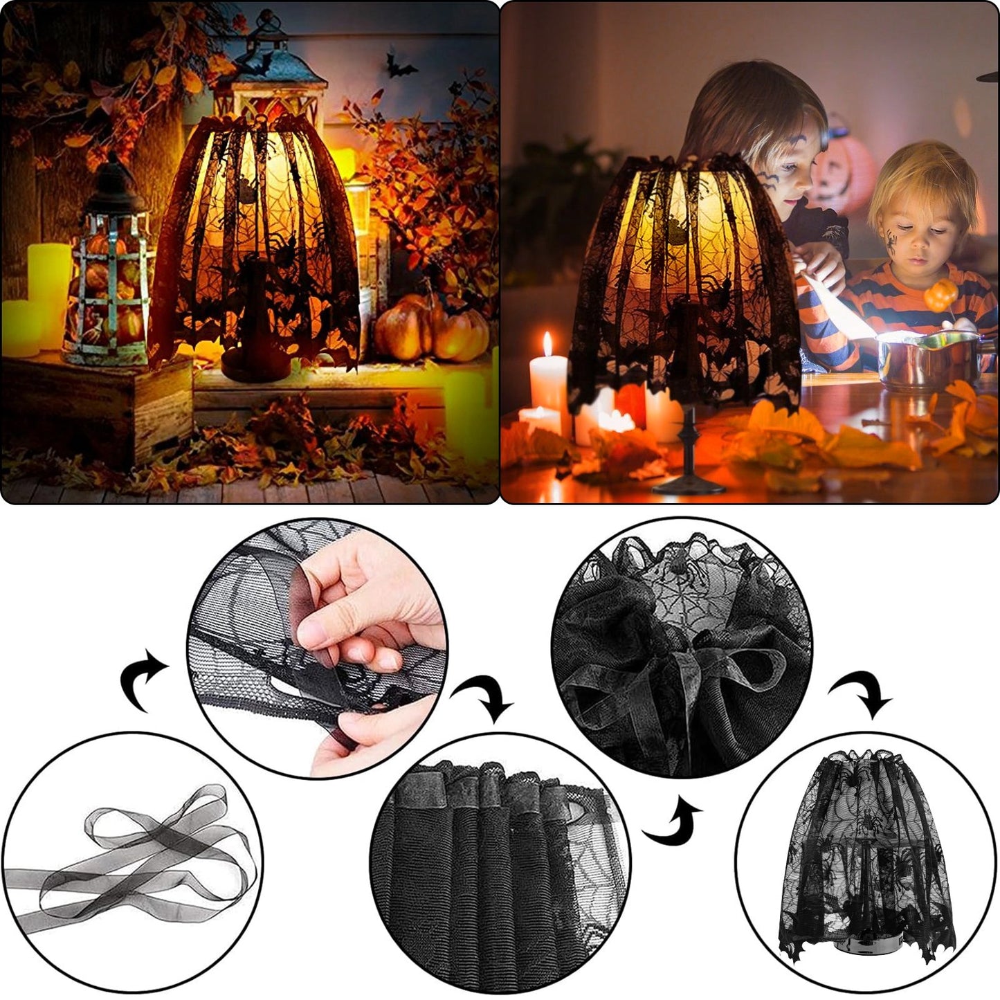 Halloween Decorations Table Runner Tablecloth Lace Round Spider Cobweb Table Cover Fireplace Mantel Scarf Lampshade