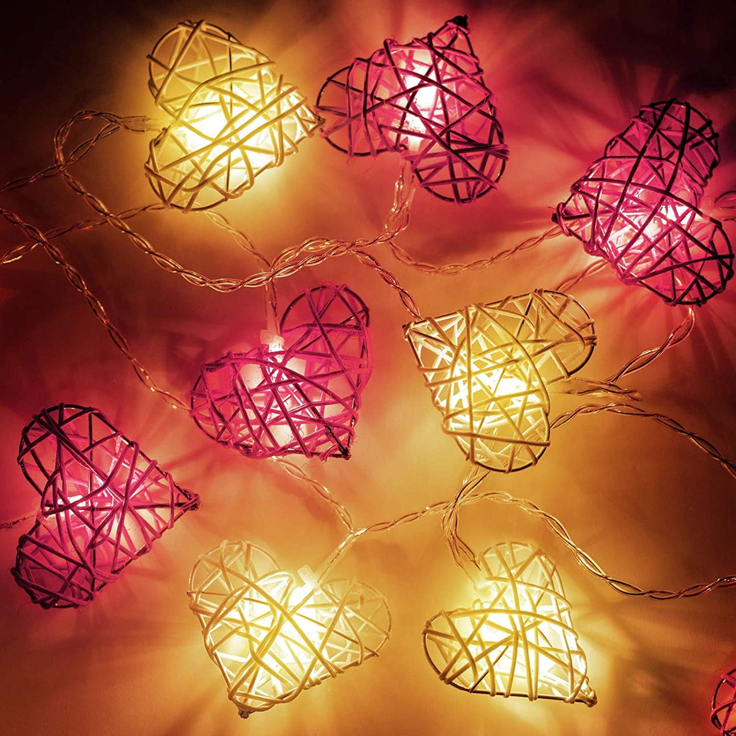 Valentines Heart String Lights, Vintage Rattan Heart Shaped String Light, 9.84 ft 20 LEDs Fairy Battery Operated Twinkle Light for Valentine's Day