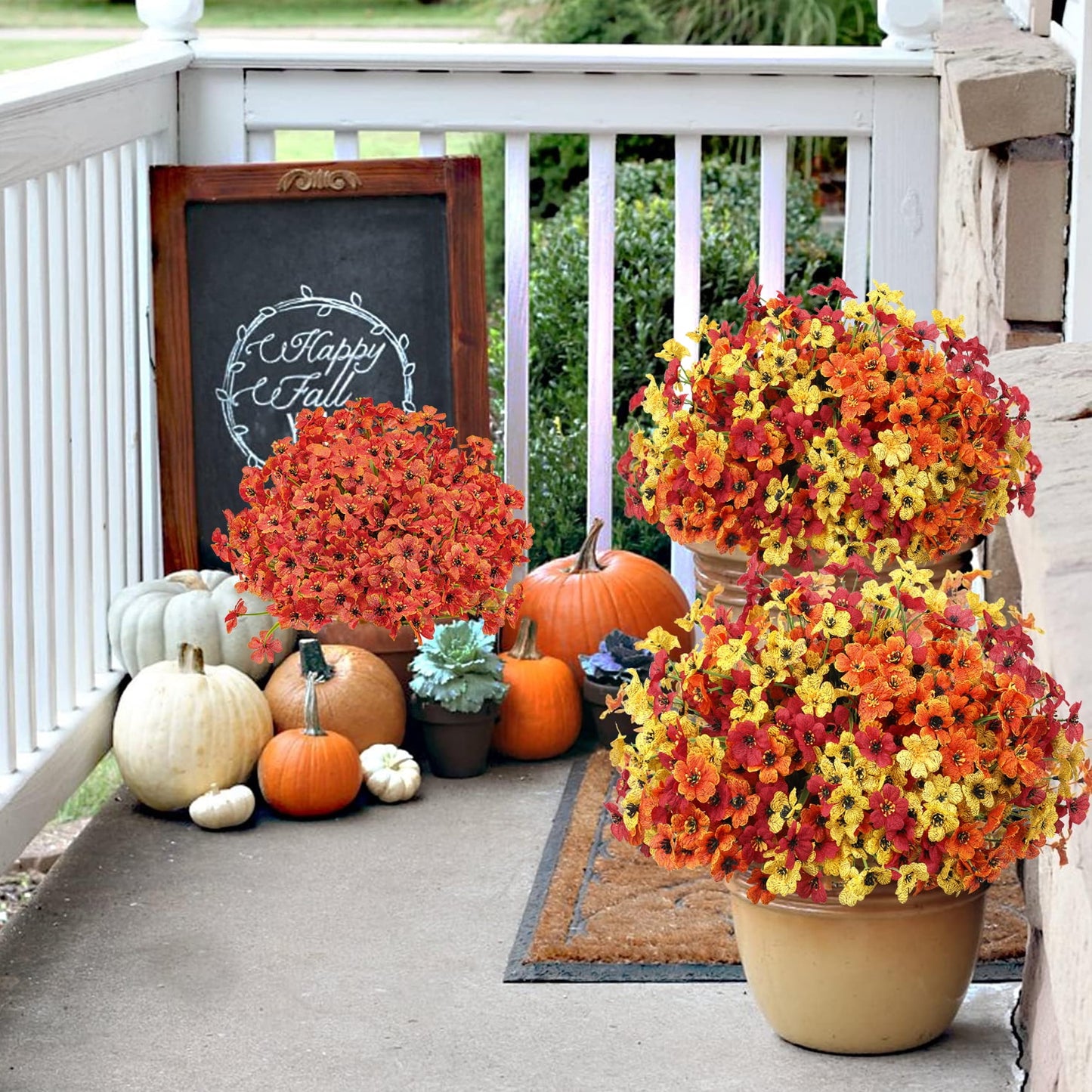 Scidweet 24 Bundles Artificial Fall Flowers Outdoors, Autumn Fake Plants Faux Silk flowers Fall Decorations for Home Garden Porch Decor, Multicolor