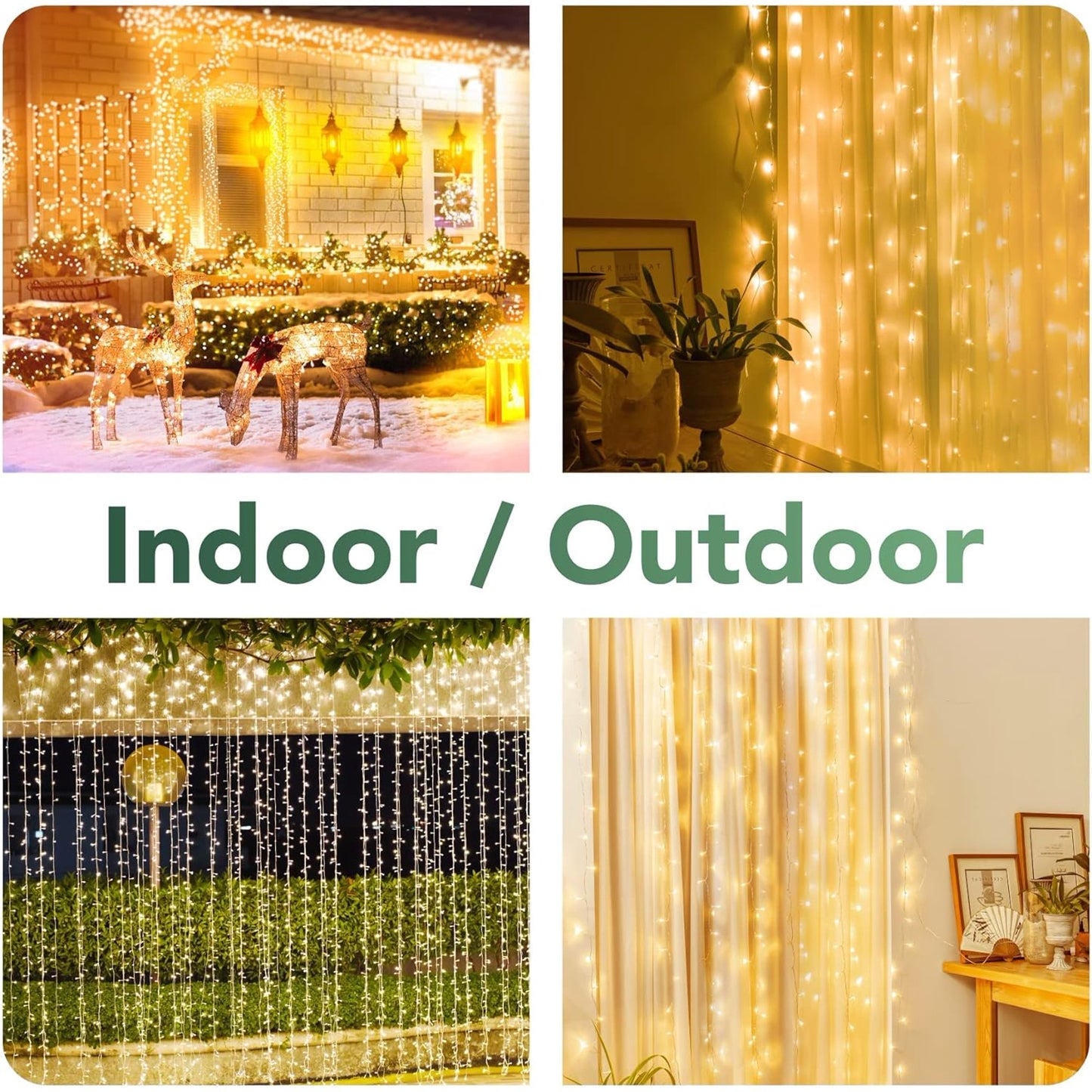 304 LED Curtain String Lights,9.8 x 9.8 ft,8 Modes Plug,Backdrop for Wedding Party Bedroom Window Indoor Outdoor Christmas Decoration,Warm White