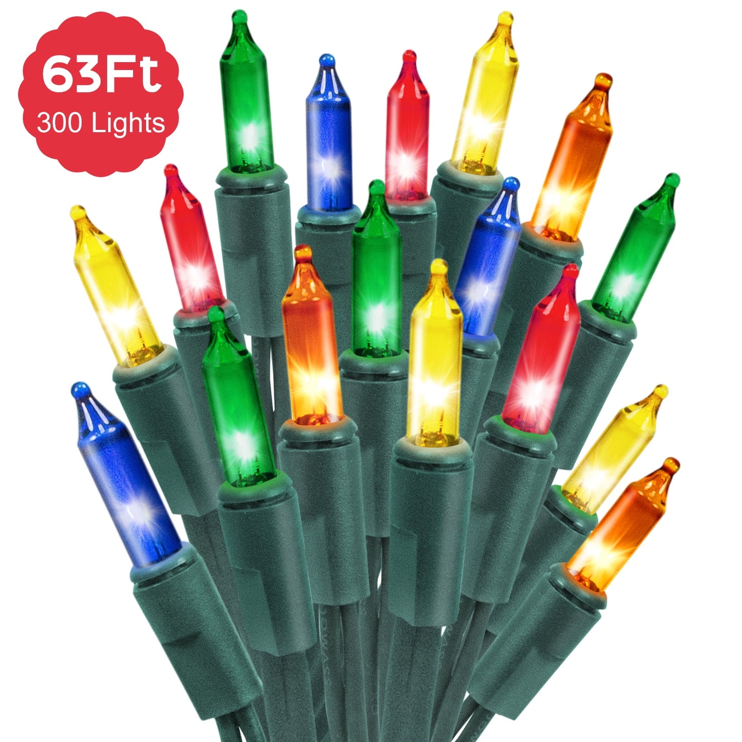 Scidweet Christmas Light, 63 ft 300 LED Waterproof Twinkle String Lights for Outdoor Indoor Home Party Yard Christmas Tree Decorations (Multicolor)