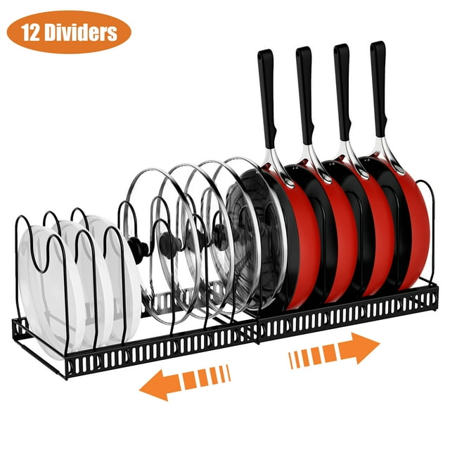 Scidweet 12 Expandable Pots and Pans Lid Organizer Rack, Kitchen Cabinet Pantry Bakeware Organizer