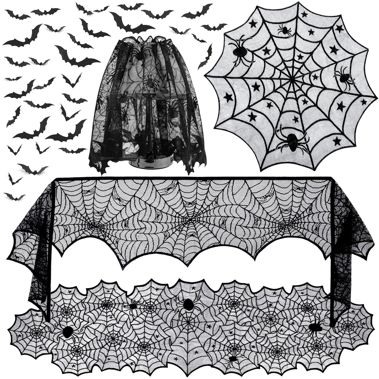 Halloween Decorations Table Runner Tablecloth Lace Round Spider Cobweb Table Cover Fireplace Mantel Scarf Lampshade