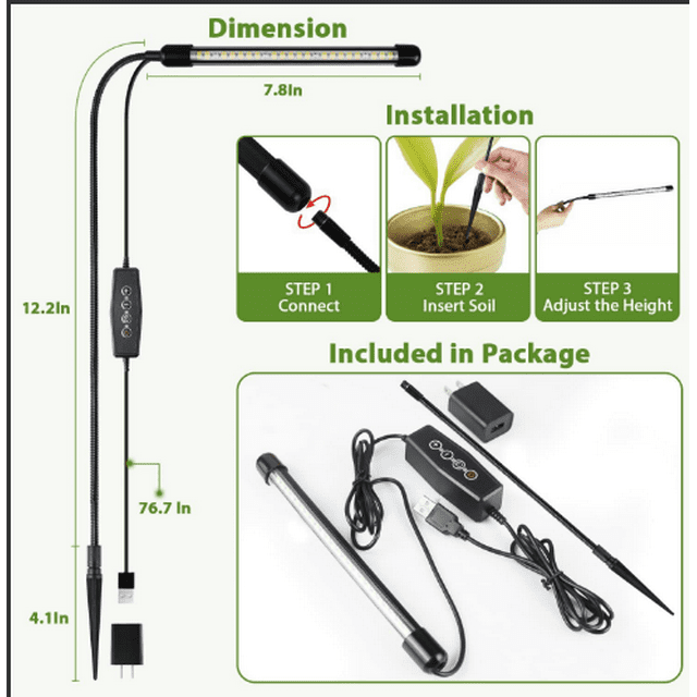 LED Grow Lights for Indoor Plants, with Auto on/off 3/9/12H Time for Indoor Succulent Plants Growth