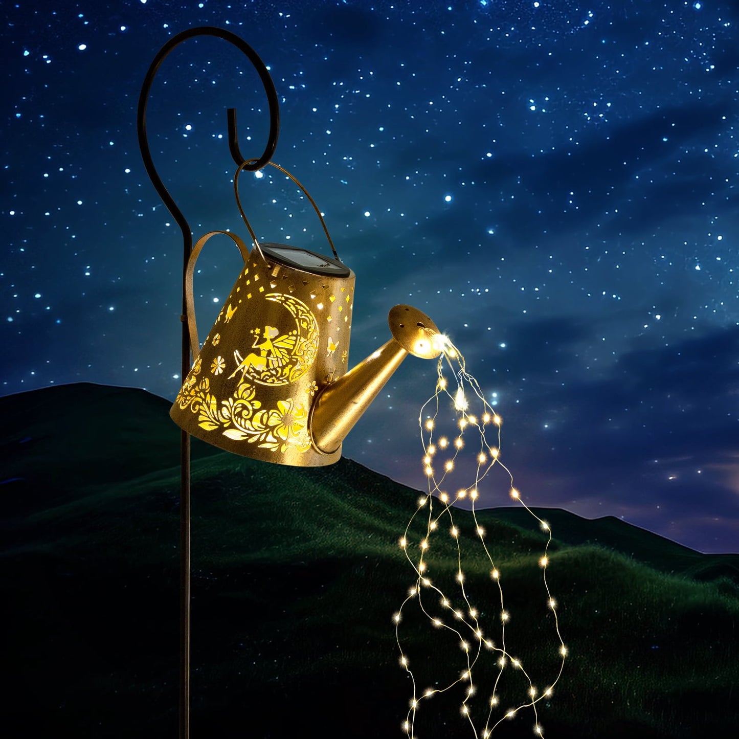 Scidweet Watering Can with Lights, Large Outdoor Waterproof Solar Hanging Lantern Lights Retro Metal Garden Decor