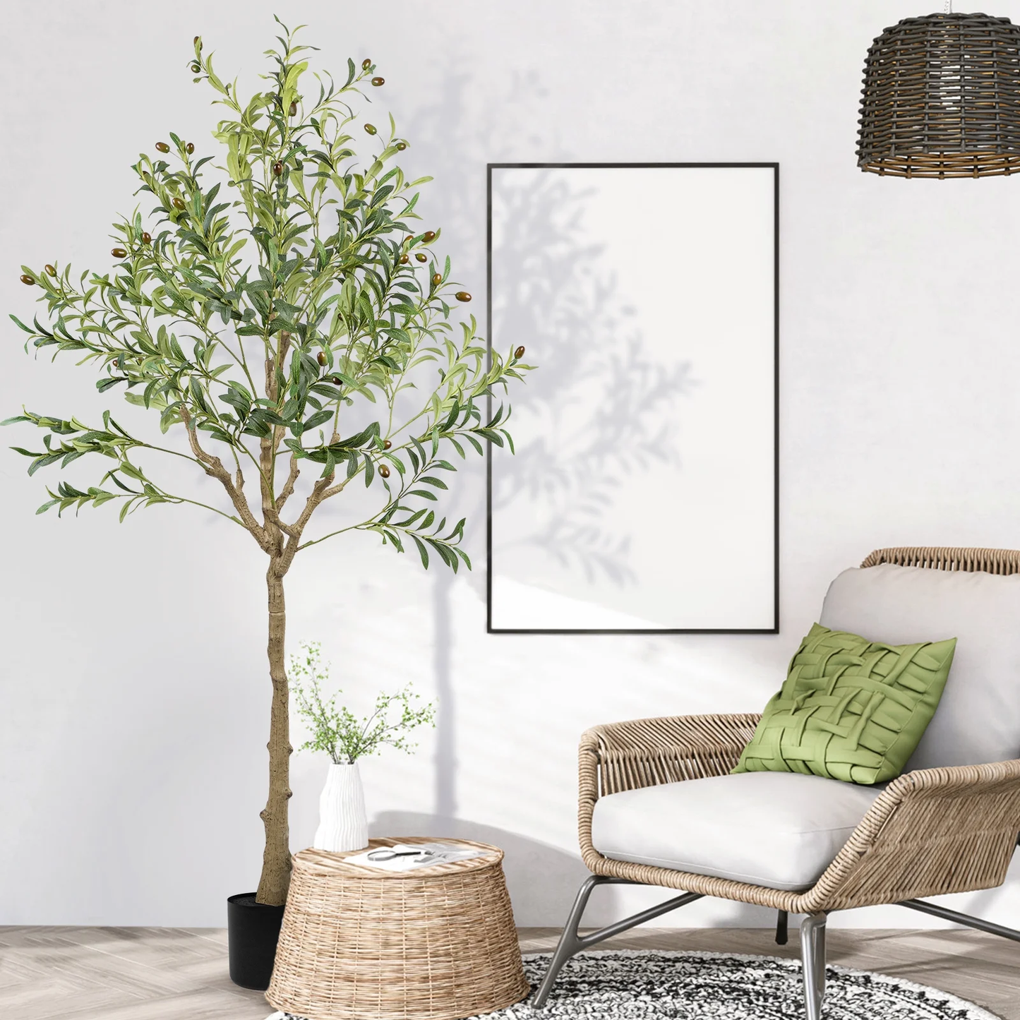 5Ft Faux Olive Tree, Tall Indoor Outdoor Greenry Plants Fake Potted Silk Artificial Olive Tree for Home Office Living Room Bedroom Floor Porch Decor