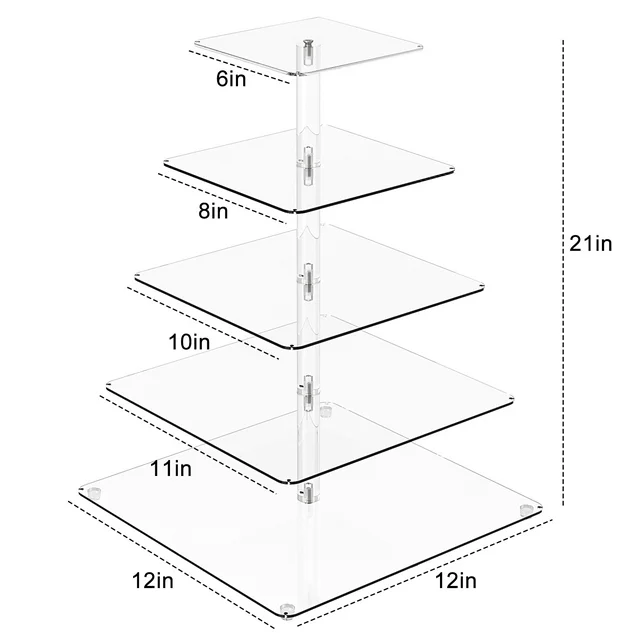 5 Tier Square Cupcake Stand Premium Cupcake Holder Acrylic Cupcake Tower with Light for Weddings Birthday Parties, Candy Bar Decor