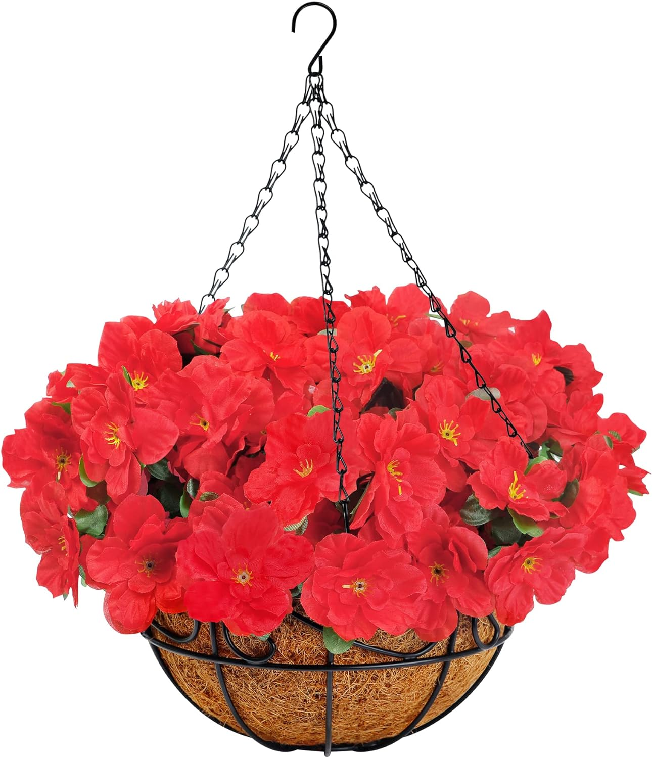 Scidweet Artificial Plants, Fake Hanging Silk Azalea in Baskets Plants 30 Forked Flowers, Rose Red