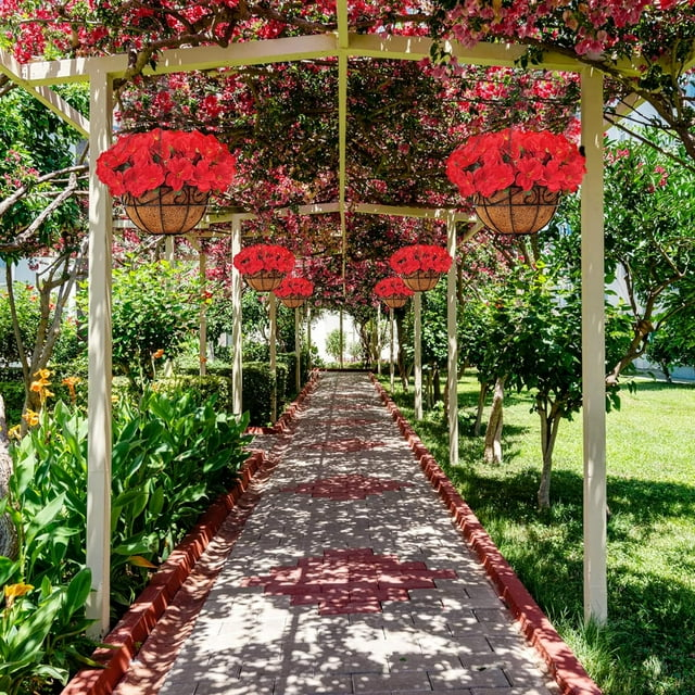 Scidweet Artificial Plants, Fake Hanging Silk Azalea in Baskets Plants 30 Forked Flowers, Rose Red