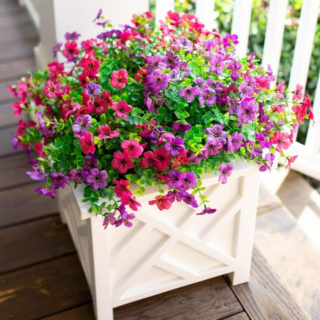 Scidweet 12 Bundles Artificial Fake Flowers Outdoor, Faux Plants Plastic Flowers Spring Summer Decoration for Outside Home Planter Porch Patio Yard Garden Decor, Multicolor
