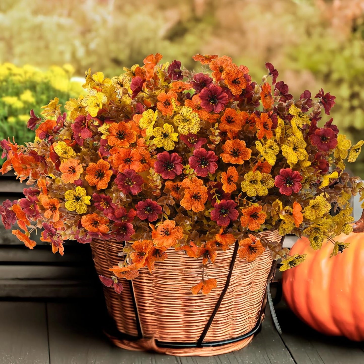 Scidweet 12 Bundles Fall Artificial Flowers for Outdoor, Fake Silk flowers autumn decorations for Outside Home Porch Patio Yard Balcony Decor, Colorful