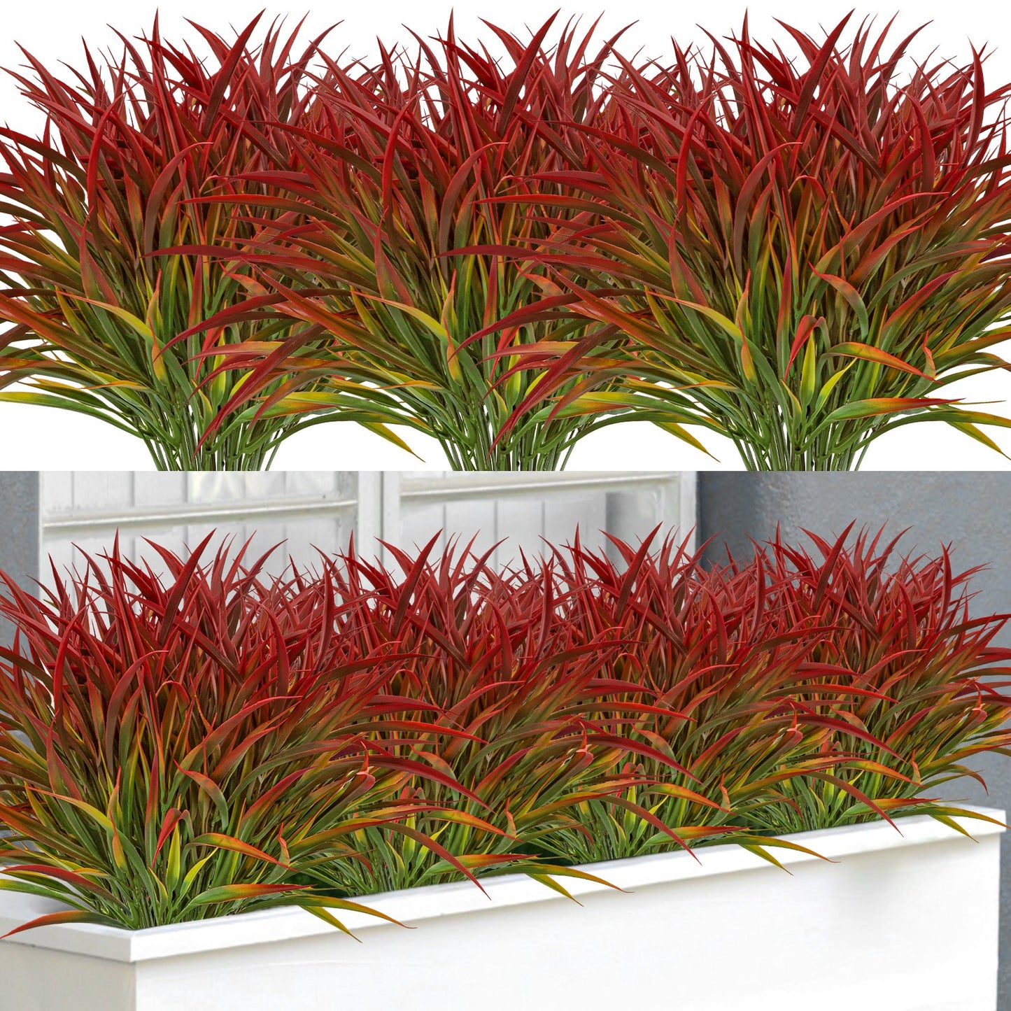 Scidweet 16 Bundles Outdoor Faux Plants, Artificial Fake Grass Plants for Spring Summer Home Garden Front Porch Decor, Red