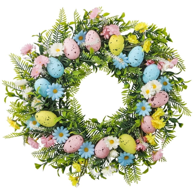 Scidweet 18" Easter Wreaths, Spring Artificial Easter Egg Wreaths Decorations for Front Door Home Window Wall Party Decor