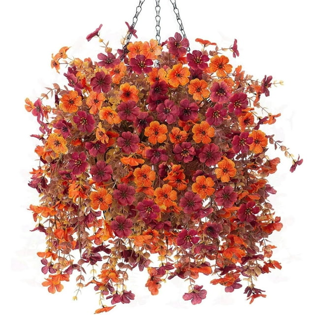 Scidweet 2 Bundles Artificial Fall Flowers, Outdoor Faux Autumn Fake Silk Flower for Home Planter Porch Patio Yard Decor, Orange Brown