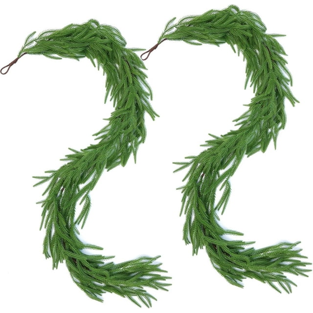 Scidweet 2 Pcs Artificial Norfolk Pine Garlands, Real Touch Green Artificial Winter Pine Garland for Table Mantle Wall Indoor Outdoor Christmas Decorations,Green
