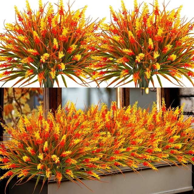 Scidweet 20 Bundles Artificial Lavender Plants Outdoors, Fake Flowers Faux Plant Autumn Decoration for Home Garden, Orange