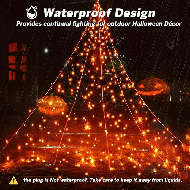 Scidweet 500 LEDs Giant Spider Web Lights, 16.4ft x 15.75ft Lighted Spider Web Sturdy Wire with 8 Modes Waterproof for Yard Lawn Halloween Decorations (Orange)