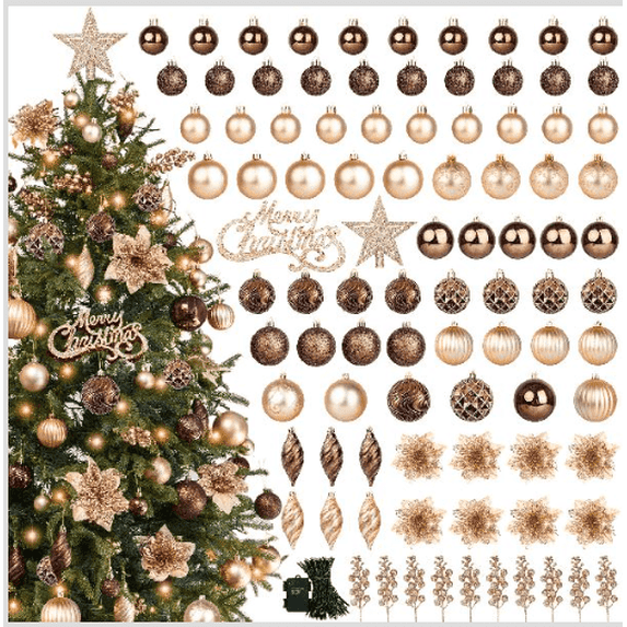 Scidweet 95 Pcs Christmas Ornaments Set, Christmas Ball Decorations Xmas Poinsettia Flowers for Indoor Outdoor Holiday Party Home Decor