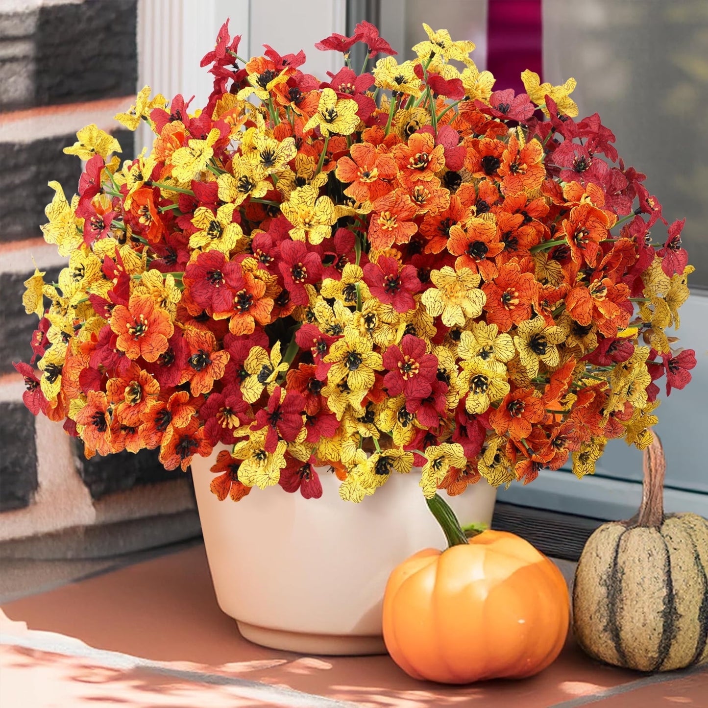 Scidweet 24 Bundles Artificial Fall Flowers Outdoors, Autumn Fake Plants Faux Silk flowers Fall Decorations for Home Garden Porch Decor, Multicolor