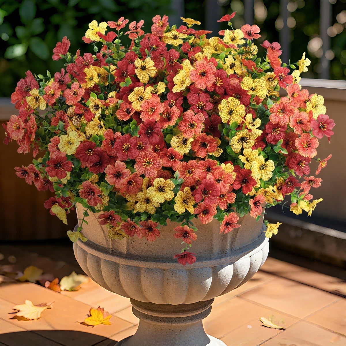 Scidweet Artificial Flowers for Outdoor, 12 Bundles Fake Silk Flowers Faux Plants for Fall Outside Indoor Outdoor Home Decor (Yellow, Orange, Red)