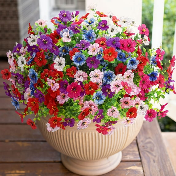 Scidweet Fake Flowers, 12 Bundles Faux Plants Artificial Flowers for Outdoors Summer Yard Outdoor Garden Porch Patio Decor, Multicolor