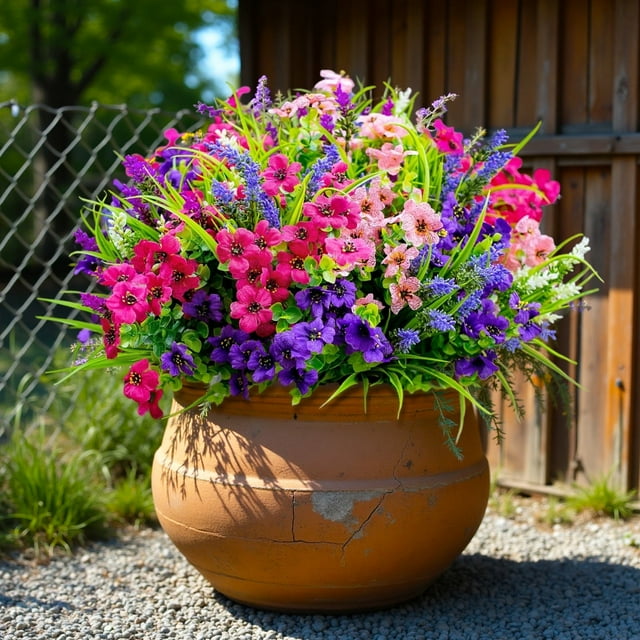 Scidweet 18 Bundles Artificial Fake Flowers Outdoor, Faux Flowers Plastic Lavender Plants Spring Summer Outside Home Porch Garden Window Box Decor