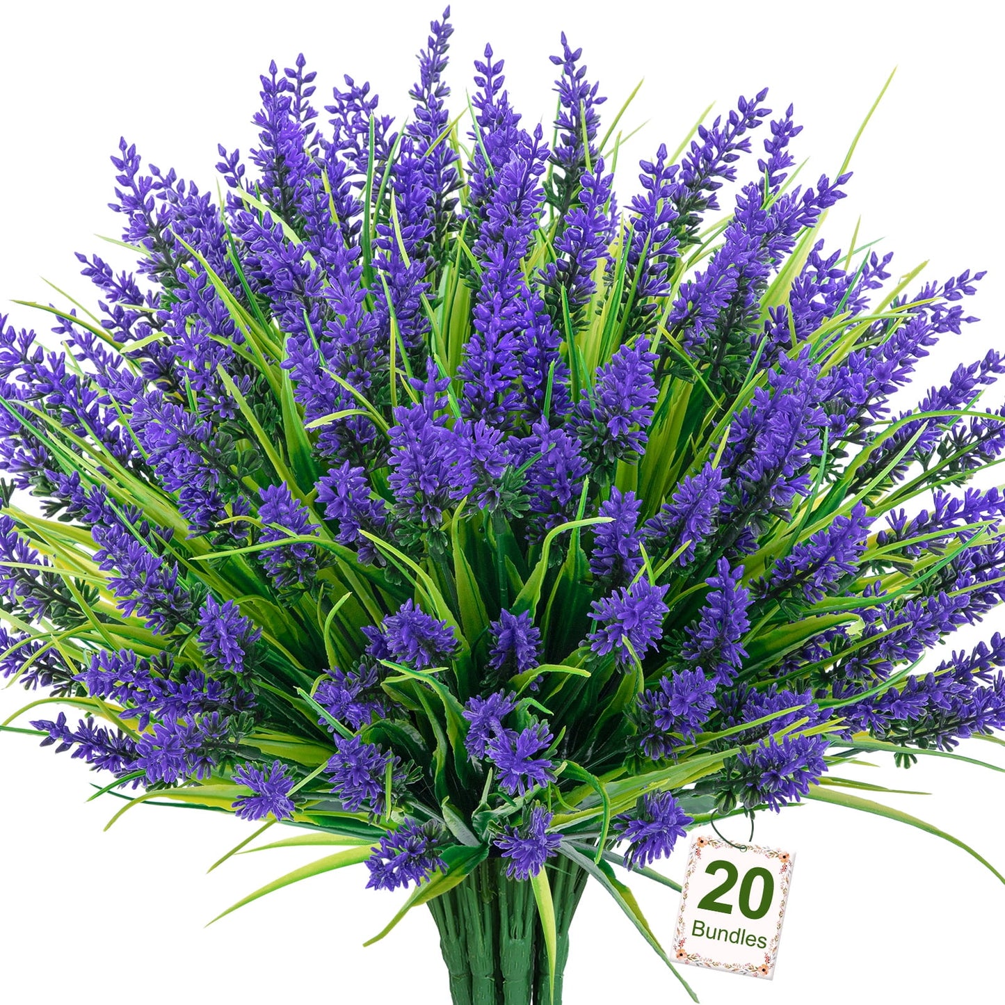 Scidweet 20 Bundles Fake Plants, Lavender Artificial Flowers Faux Plant Outdoors for Home Garden Porch Window Box Decor, Purple