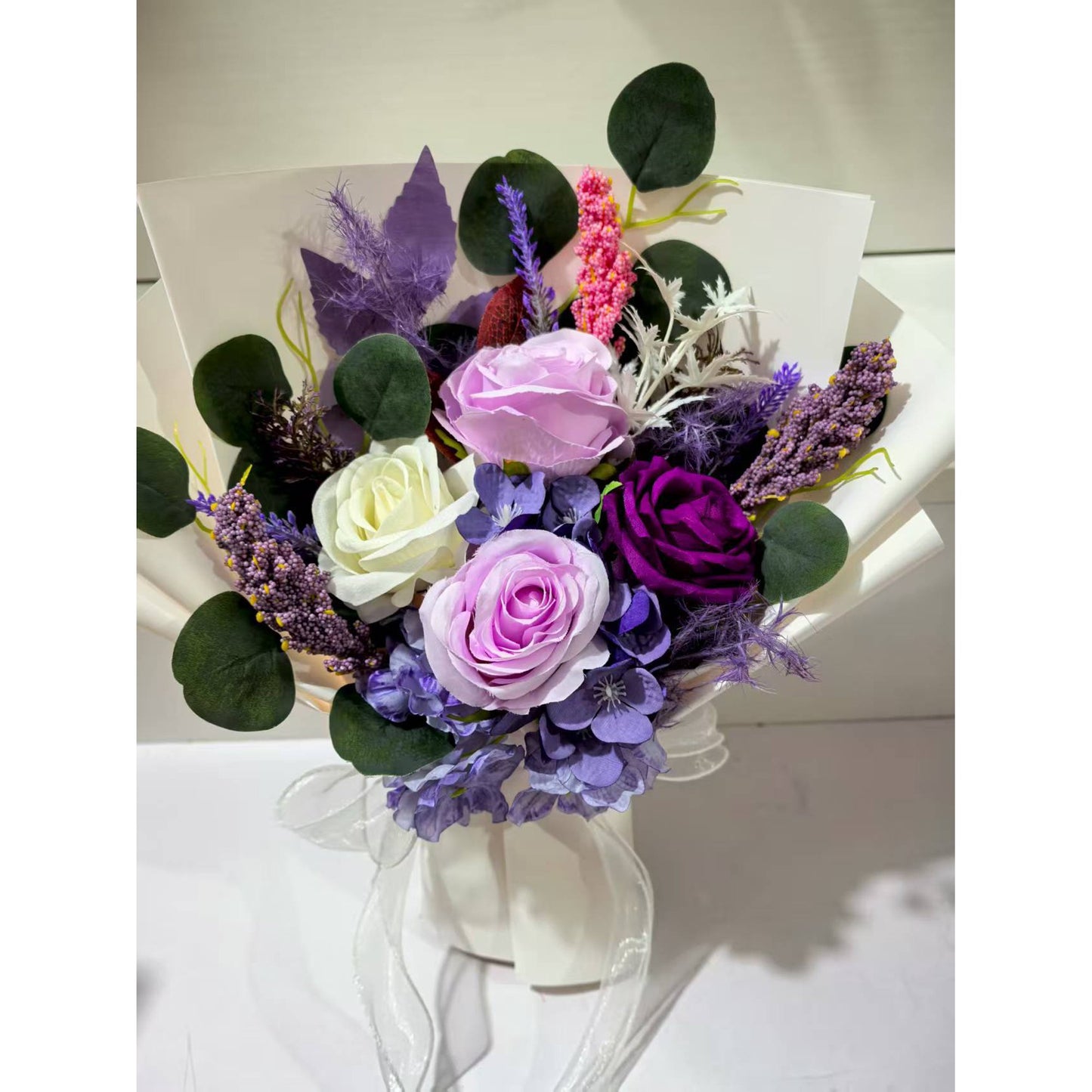 Scidweet Artificial Preserved Roses Bouquets, Fake Flowers Purple Rose Birthday Valentine's Day Decorations Gifts for Women Mom Wife Girlfriend