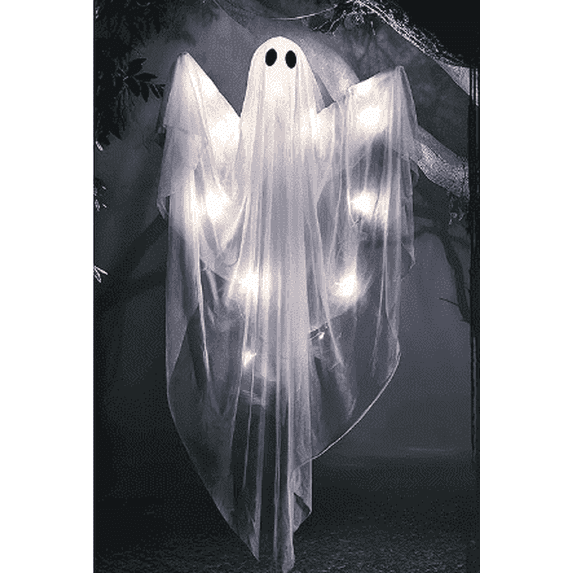 Scidweet Halloween Hanging Ghosts Lights Decorations, 2 Pack 47" Hanging Halloween Ghosts for Outdoor Indoor Yard Garden Party Decor, White Light
