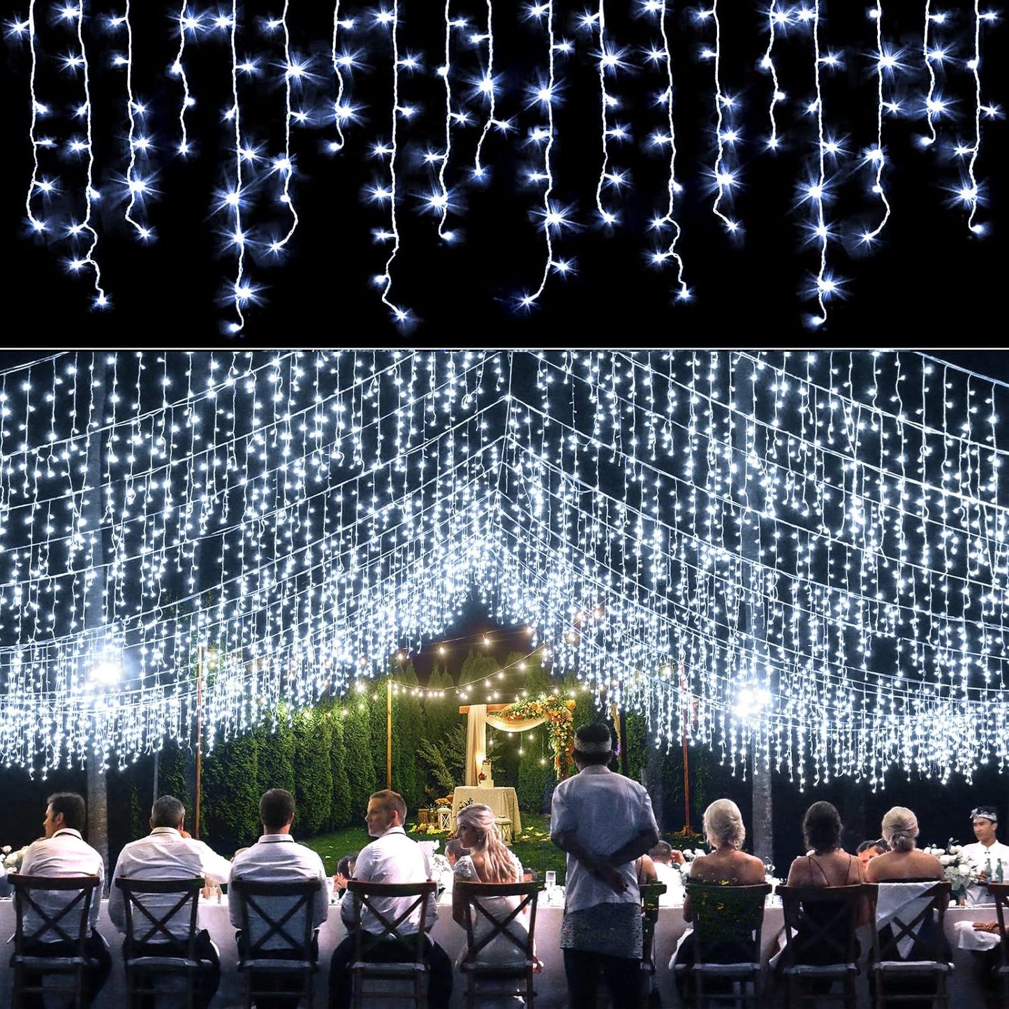 Scidweet Icicle lights Outdoor 33ft 400 LED 75 Drops 8 Modes White Fairy Lights Led Icicle Christmas Lights Plug-in for Christmas Party, Holiday, Wedding Decorations (Cool White)