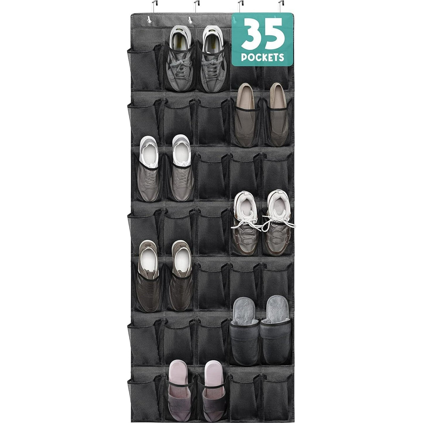 Scidweet Over the Door Shoe Organizer, 35 Large Pockets Hanging Rack Closet Shoe Organizer, Bla