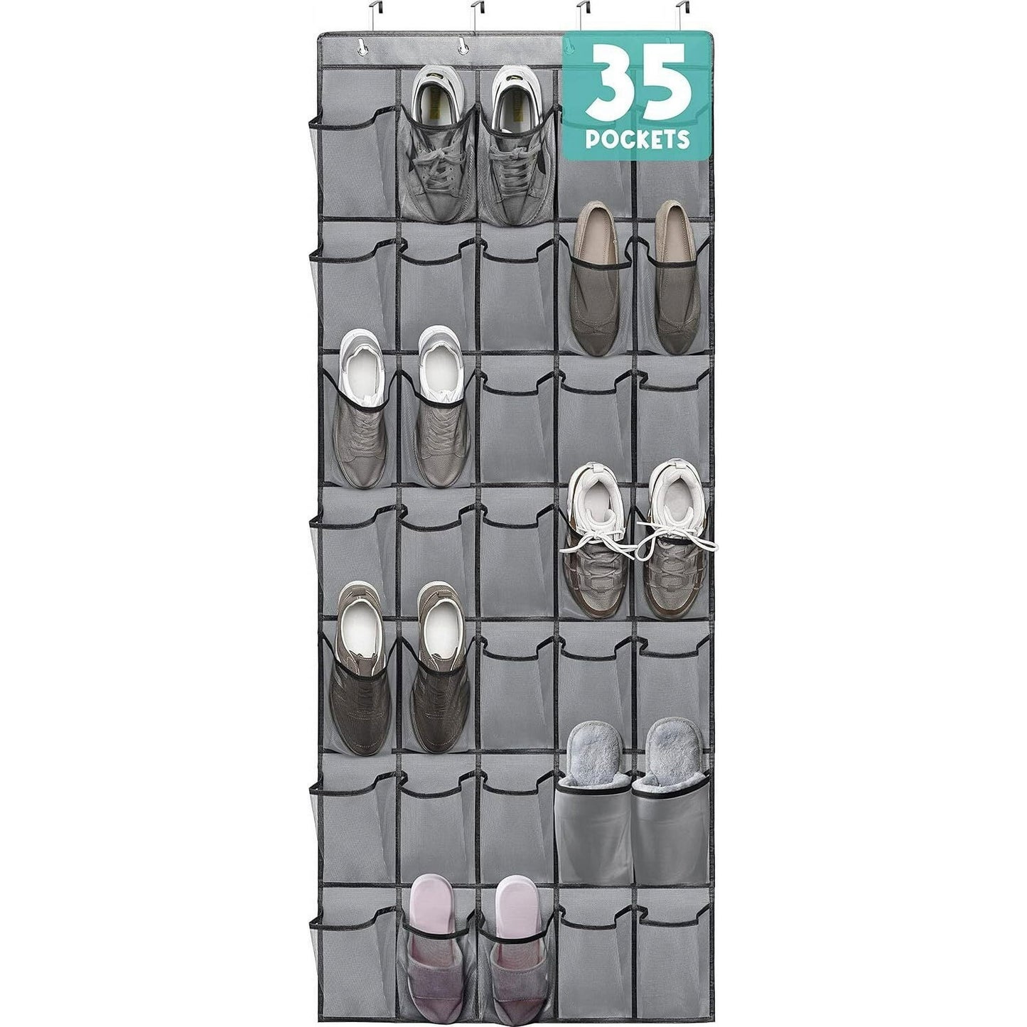 Scidweet Over the Door Shoe Organizer, 35 Large Pockets Hanging Rack Closet Shoe Organizer, Grey