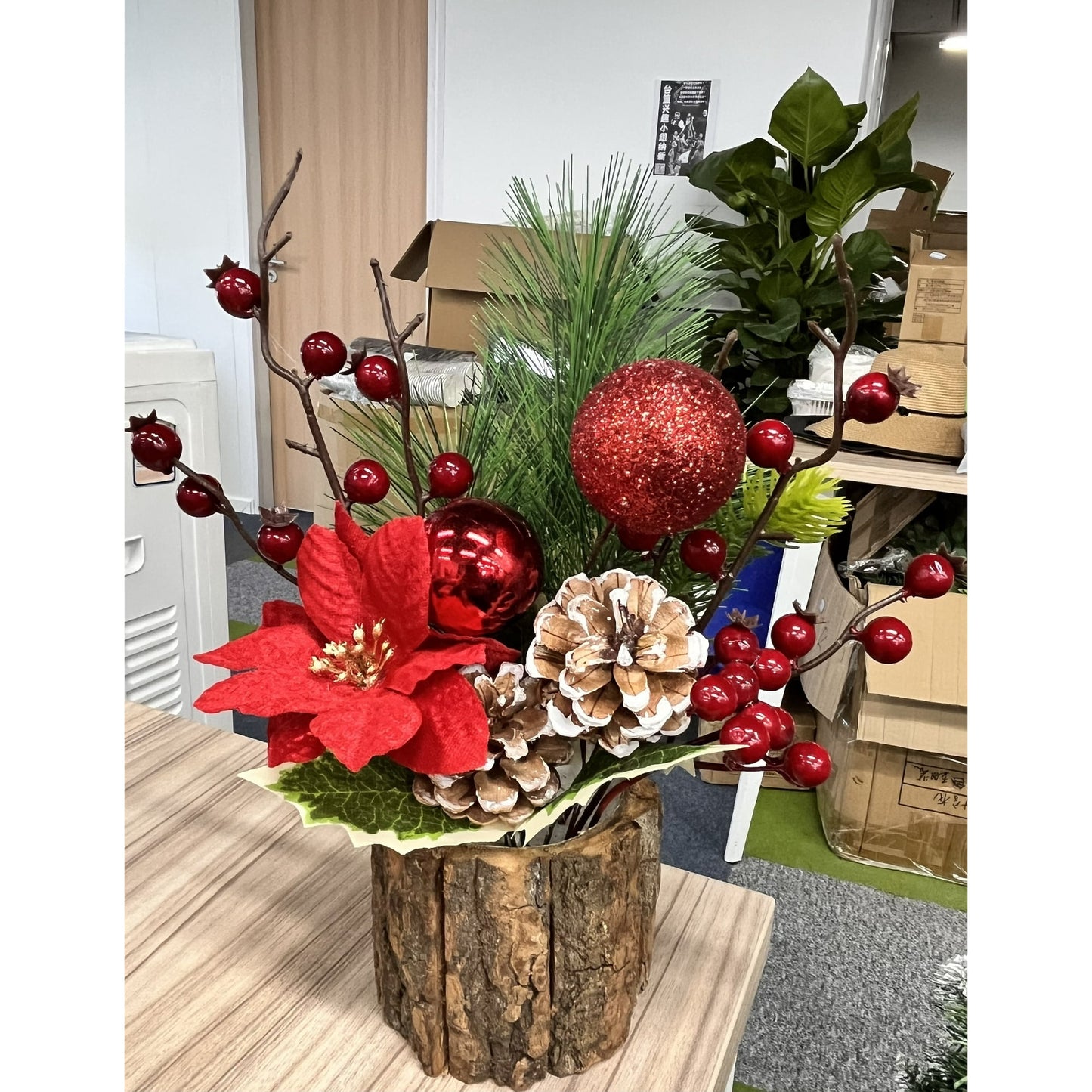 Scidweet Small Christmas Tree Tabletop Artificial Mini Christmas Tree Decorations with Holiday Ornaments Red Berry Pine Cone Greenery for Home Indoor Fireplace Mantel Xmas Decor