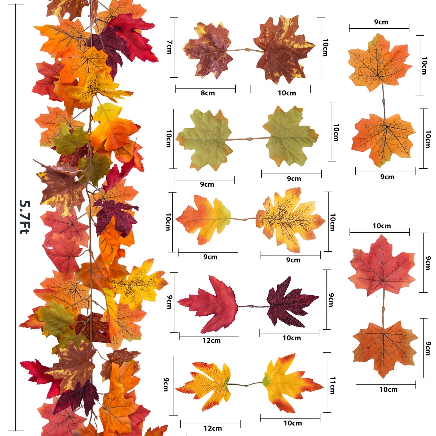 Scidweet 2 Pack Artificial Maple Fall Leaves Fall Decorations for Home, Fake Hanging Vines Autumn Party Garland Thanksgiving Decor