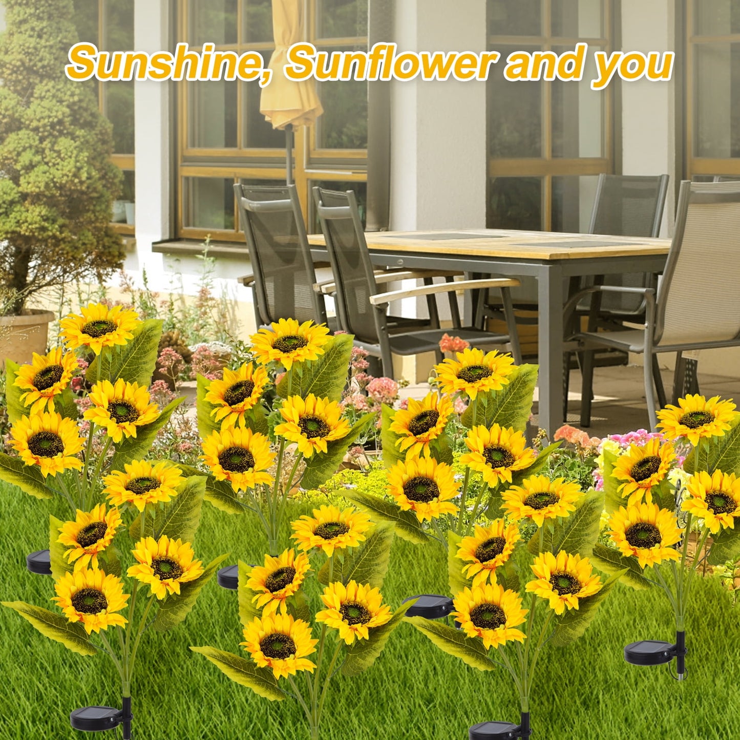 Solar Lights Outdoor Waterproof with 12 Sunflower Lights, Decor Yard Stake Patio Lawn Garden Pathway Decoration (3 Pack)