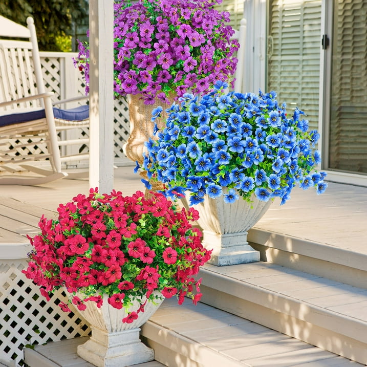 Scidweet 16 Bundles Artificial Fake Flowers Outdoor, Faux Flowers Plastic Plants Spring Summer Outside Home Porch Garden Window Box Decor