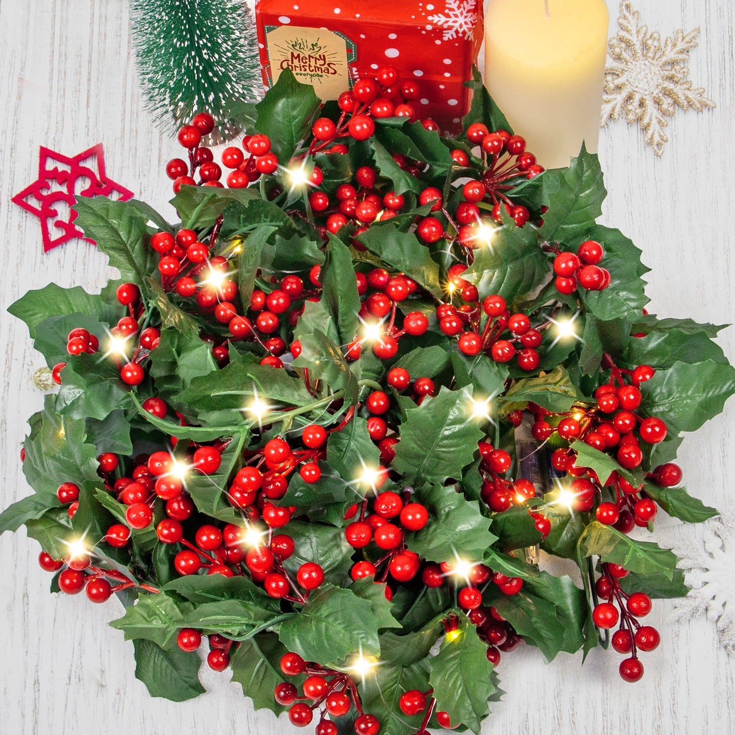 Scidweet Christmas Garland Decorations, 5.9 ft Artificial Xmas Garland with Lights for Indoor Outdoor Home Table Christmas Decor
