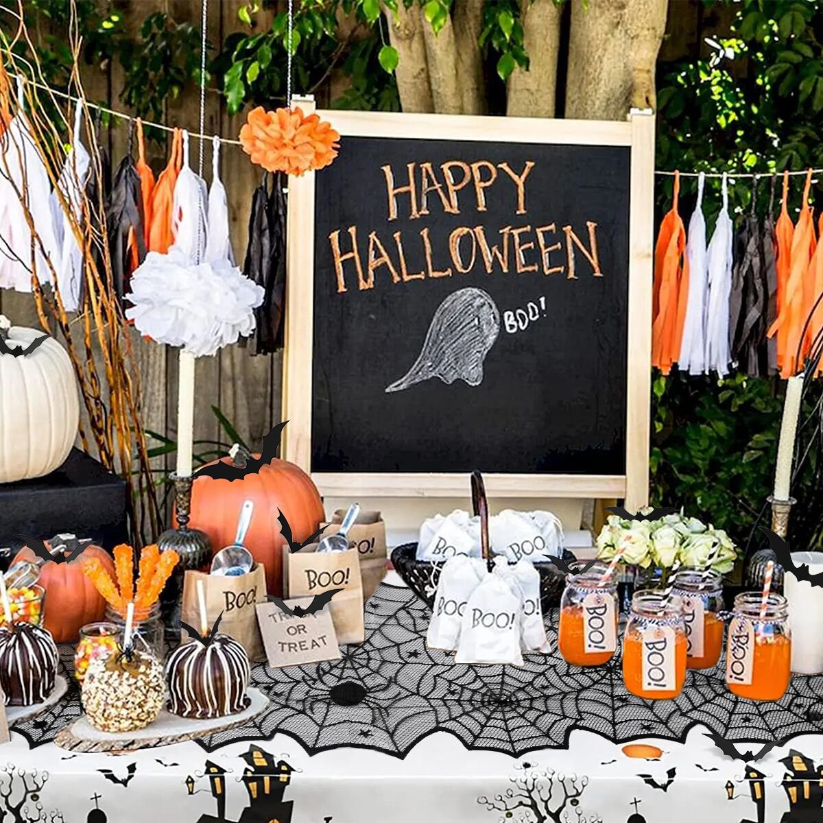 Halloween Decorations Table Runner Tablecloth Lace Round Spider Cobweb Table Cover Fireplace Mantel Scarf Lampshade