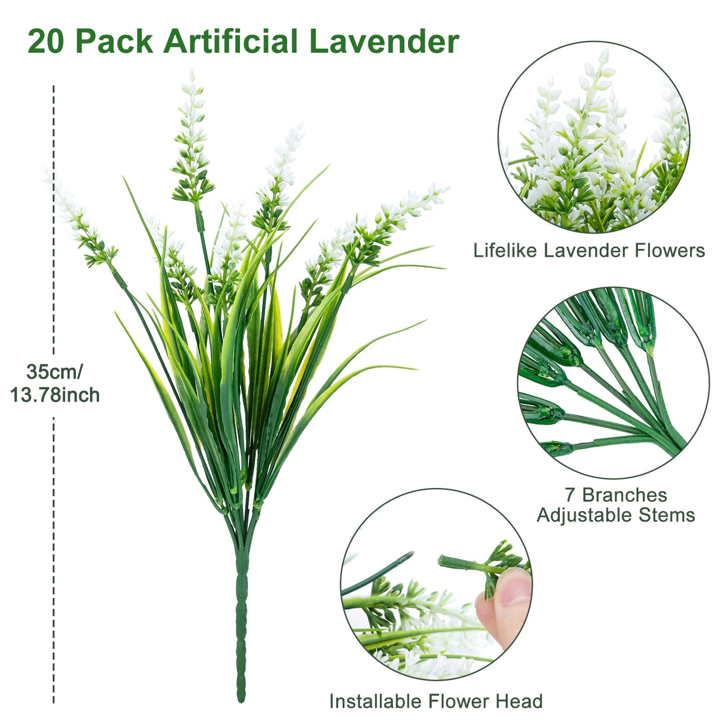 Scidweet 20 Bundles Fake Plants, Lavender Artificial Flowers Faux Plant Outdoors for Home Garden Porch Window Box Decor, White