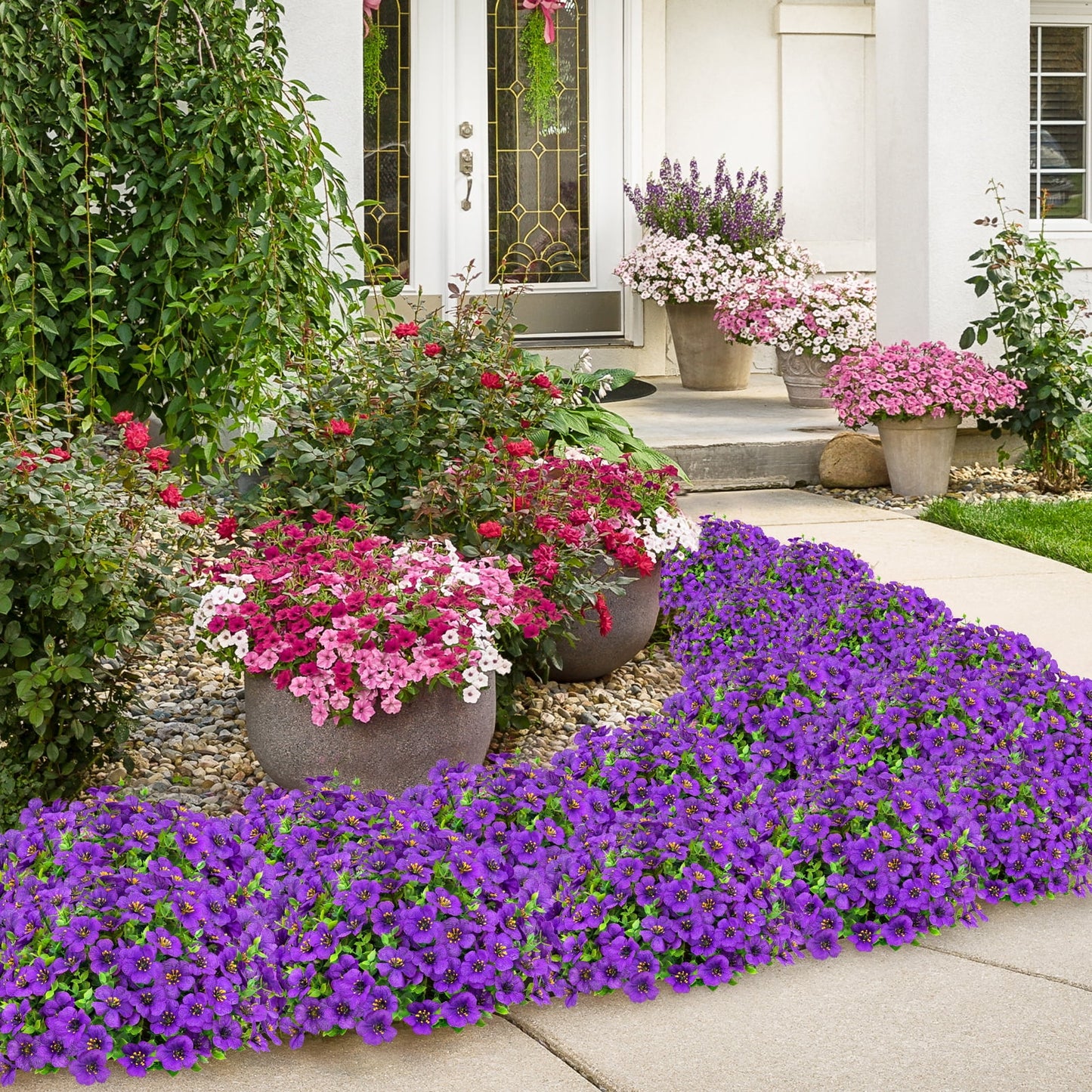 Scidweet 16 Bundles Artificial Fake Flowers Outdoor, Faux Flowers Plastic Plants Spring Summer Outside Home Porch Garden Window Box Decor