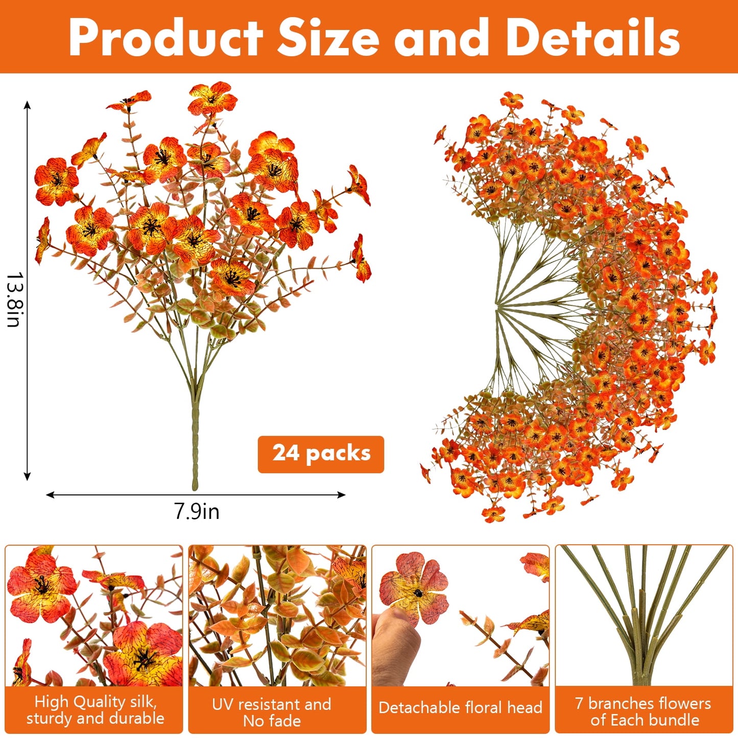 Scidweet Artificial Fall Flowers Outdoors, 24 Bundles Autumn Fake Faux Silk flowers Plants Fall Decorations for Home Outdoor Garden Balcony Yard Front Porch Indoor Decor