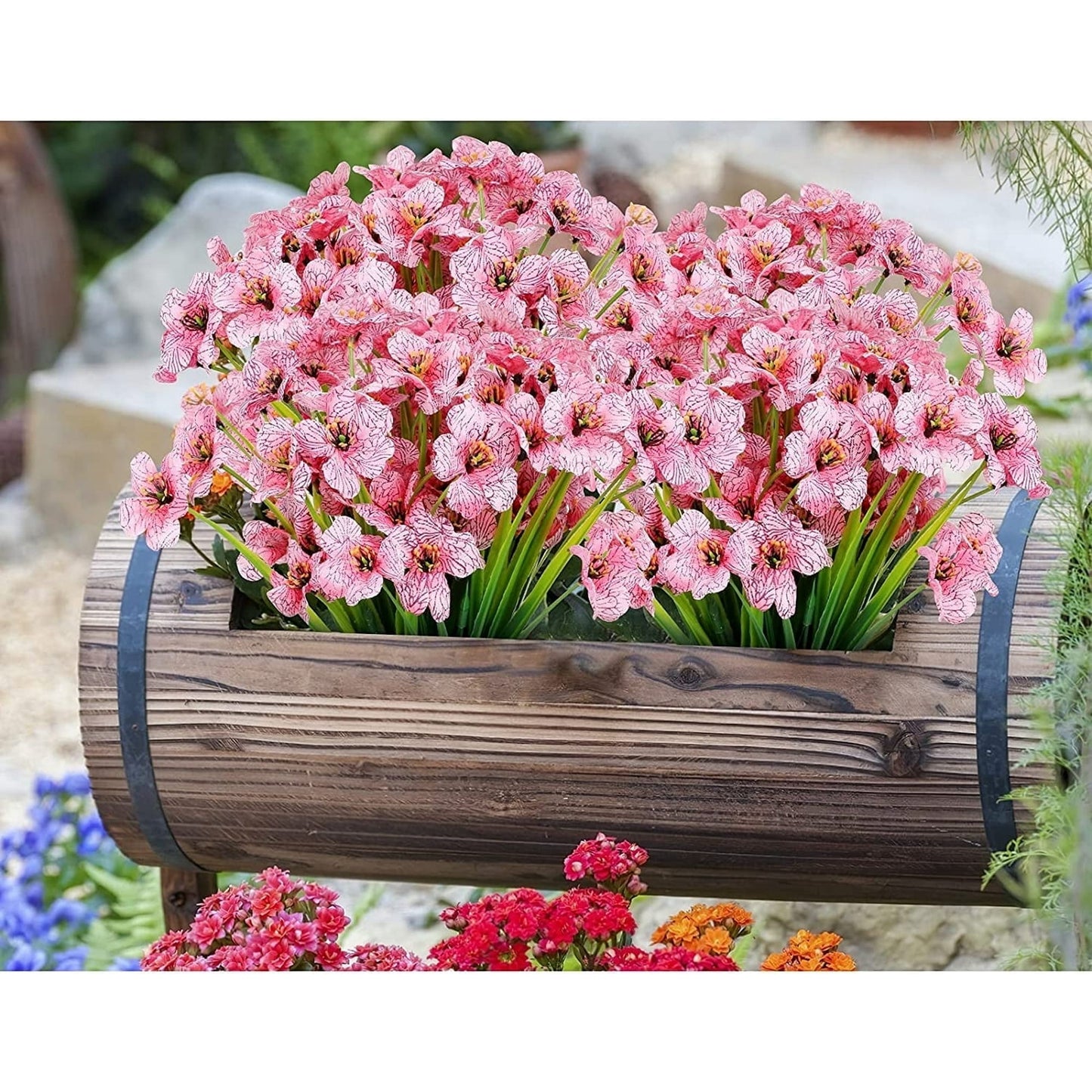 Scidweet 24 Pack Bundles Flowers Outdoor, Artificial Plants Faux Flowers Spring Summer Outside for Home Garden Porch Window Box Decorations, Pink