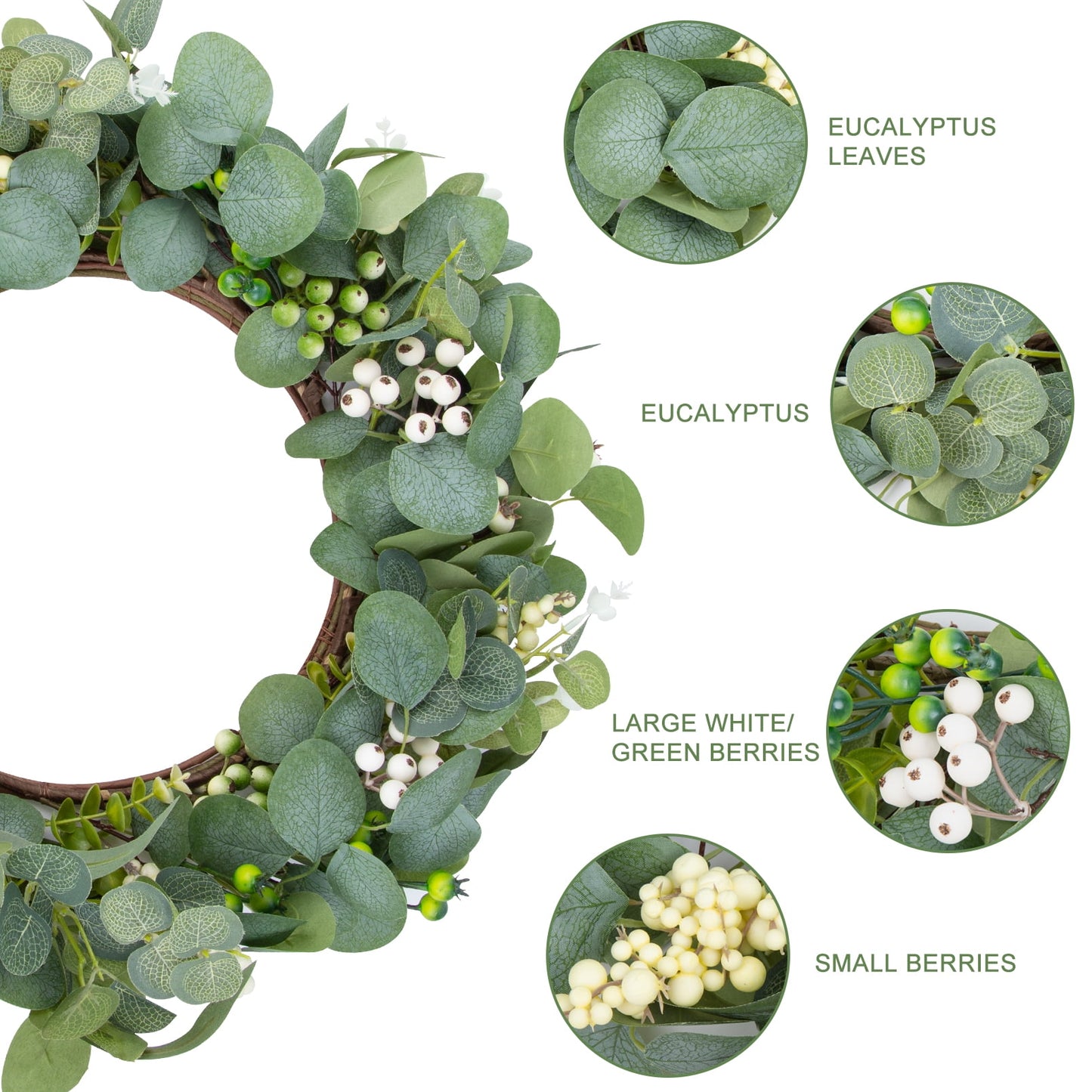 20 inch Artificial Eucalyptus Wreath for Front Door Green Leaf Spring Summer Farmhouse Porch Decor Wreath