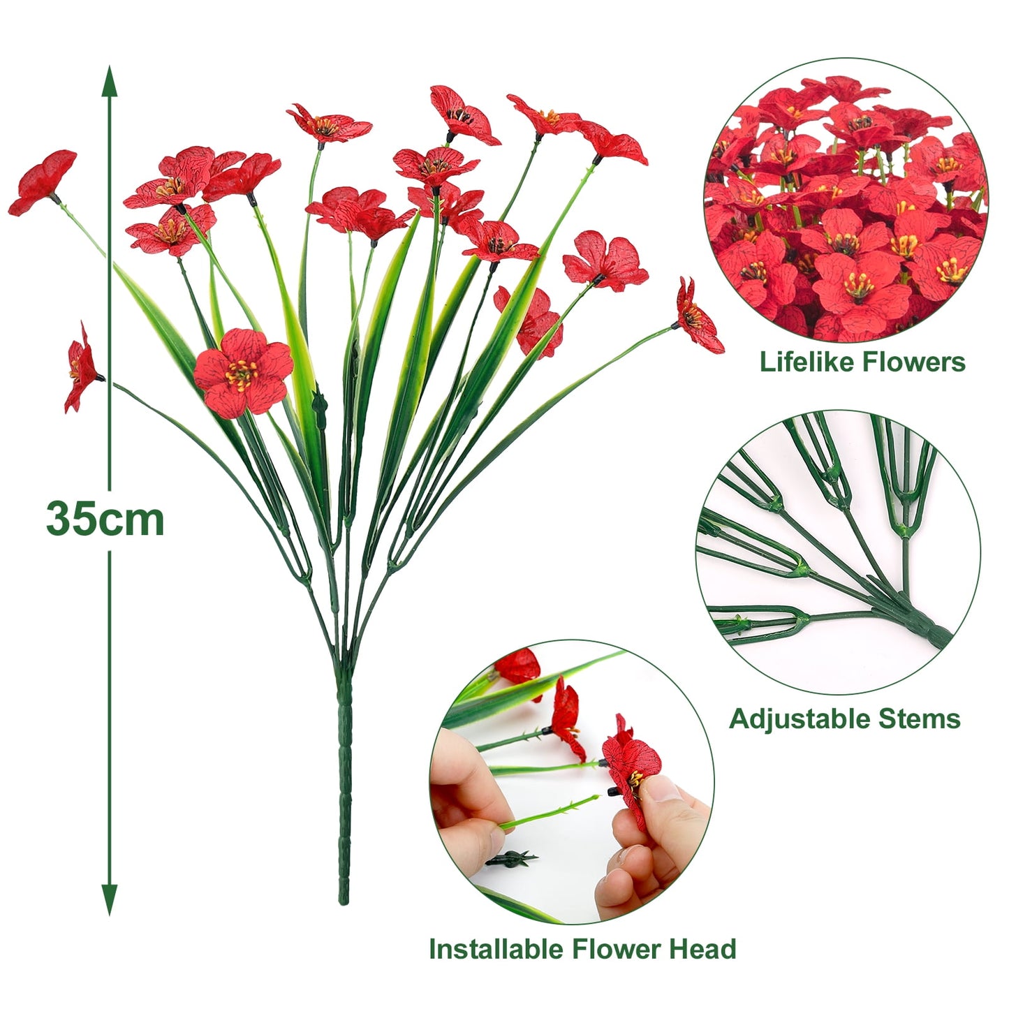 Scidweet 24 Bundles Artificial Flowers for Outdoors Fake Flowers Spring UV Resistant Fake Plastic Plant for Garden Porch Window Box Red