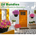 Scidweet Artificial Flowers for Outdoors, 24 Bundles Faux Silk Flowers UV Resistant Fake Plastic Plants for Indoor Outdoor Vase Box Garden Porch Spring Summer Home Decor, Multicolor