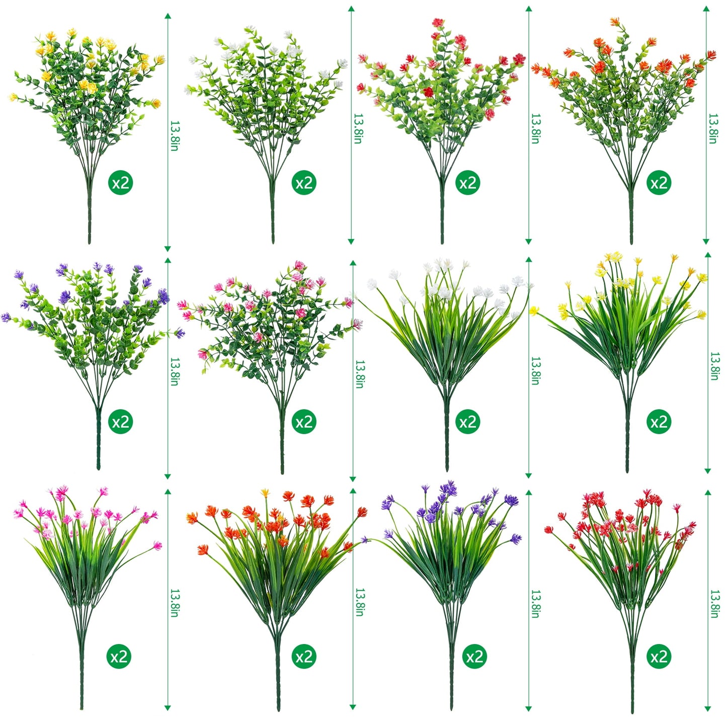 24 Bundles Artificial Flowers Outdoor,No Fade Fake Plastic Flowers Faux Plants for Decoration Hanging Planters Window Indoor Outside Garden Porch