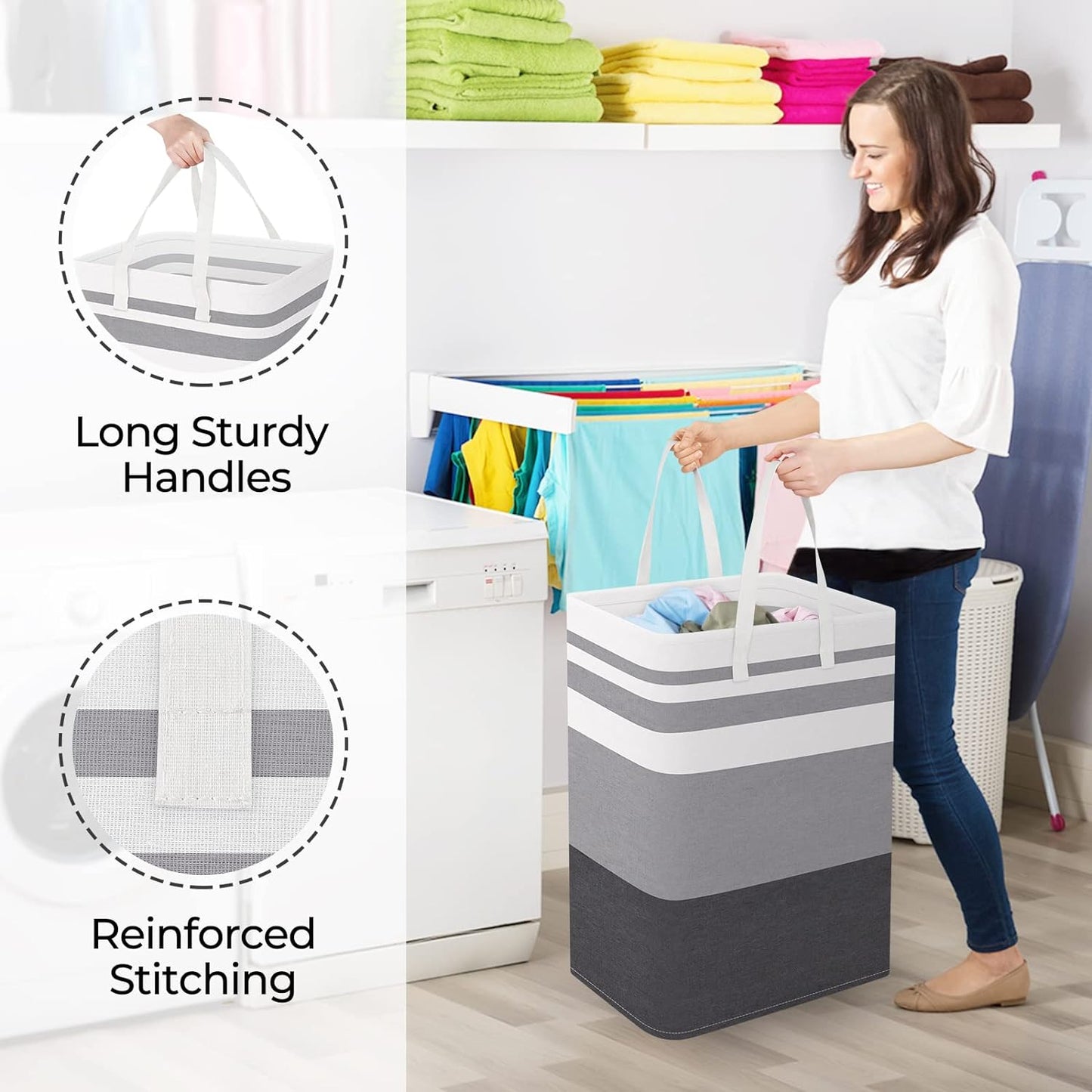 Scidweet 3 Pack 75L Freestanding Waterproof Collapsible Cotton and Linen Large Laundry Basket