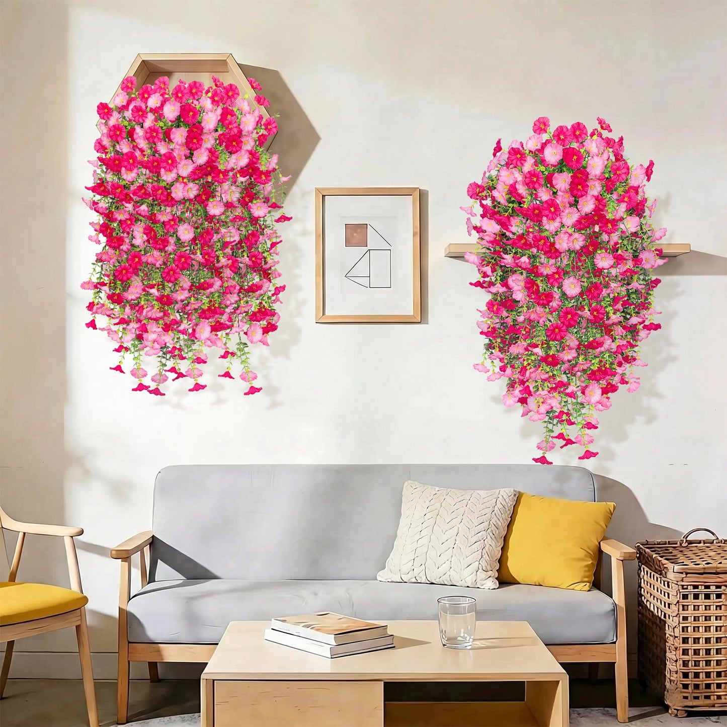 Scidweet Artificial Hanging Flowers for Outdoors, 4 Pcs Faux Fake Hanging Silk Flowers for Spring Summer Porch Patio Garden Yard Indoor Outside Home Decor, Pink