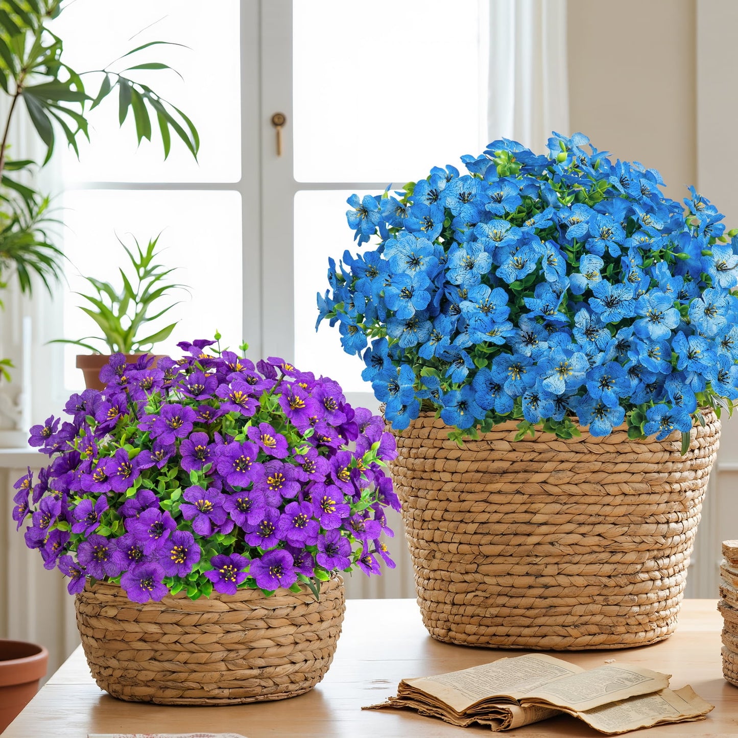 Scidweet 16 Bundles Artificial Fake Flowers Outdoor, Faux Flowers Plastic Plants Spring Summer Outside Home Porch Garden Window Box Decor
