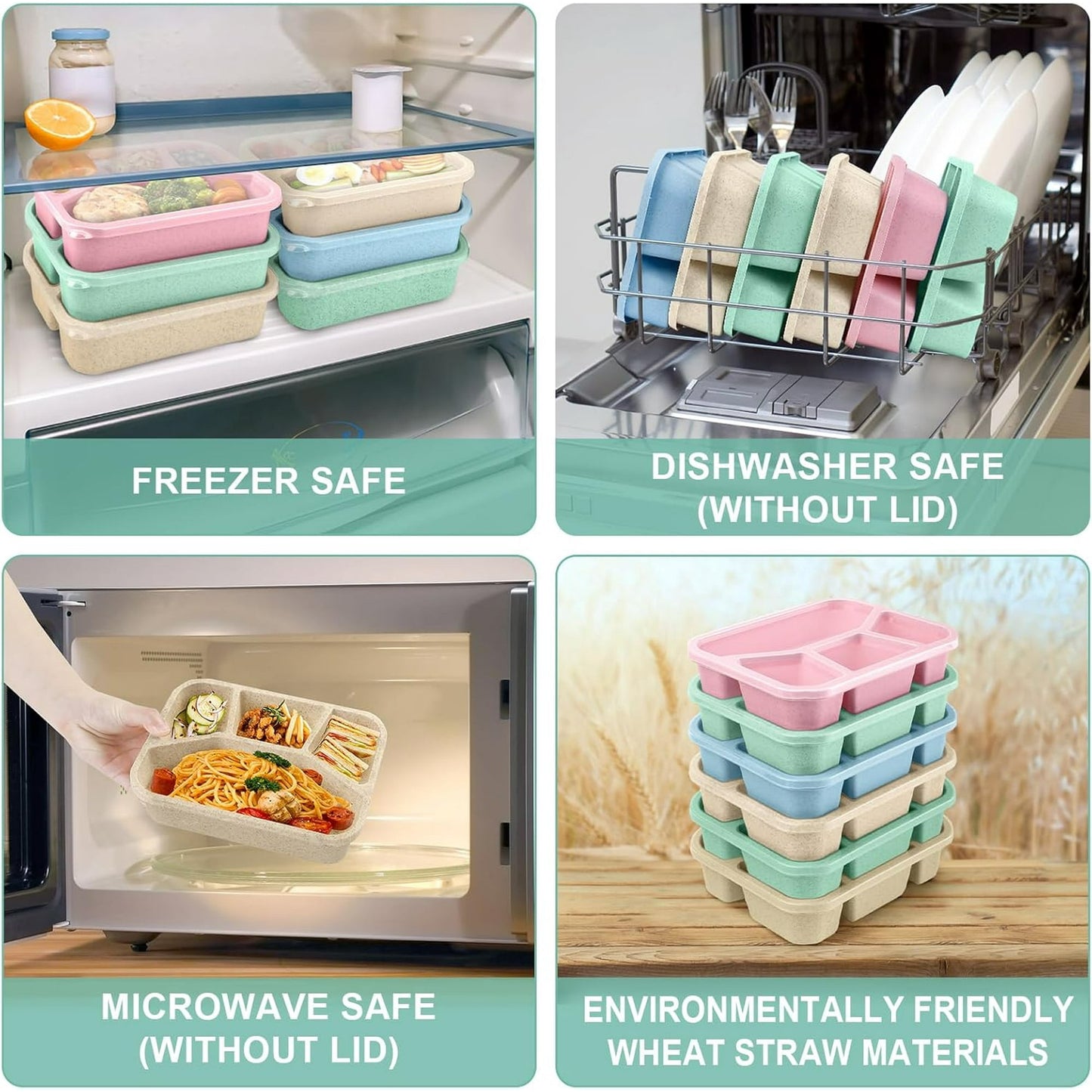 Scidweet 6 Pack Bento Lunch Box, 4-Compartmen Reusable Lunch Containers, Food Containers Box with Lids for School Work and Travel Meal Prep